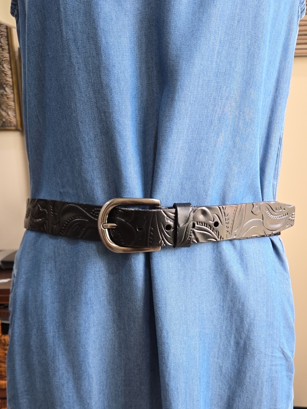 Patricia Nash Embossed Leather Belt with Silver Buckle
